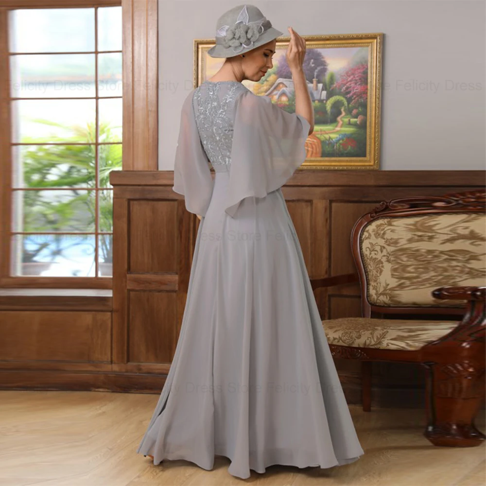 Elegant Wedding Guest Dresses A-Line V-neck Mother of the Bride Dress 2023 Lace Chiffon Pleated Floor-Length Party Evening Gowns