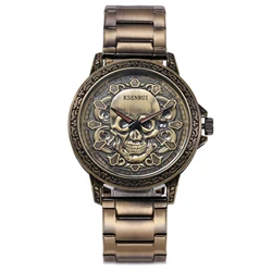 Homens Crânio De Quartzo Relógio Relógios De Moda Escultura Gravado Dial Man Vintage Black Bronze Esqueleto Masculino Relógio Relogio masculino