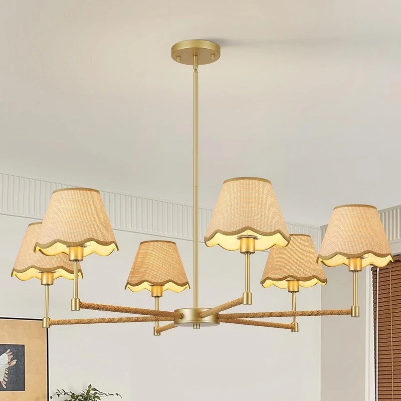 Creative Rattan Weaving with 6 Vintage Chandelier Modern Dining Room Living Room Lobby Interior Decoration Lighting Fixtures