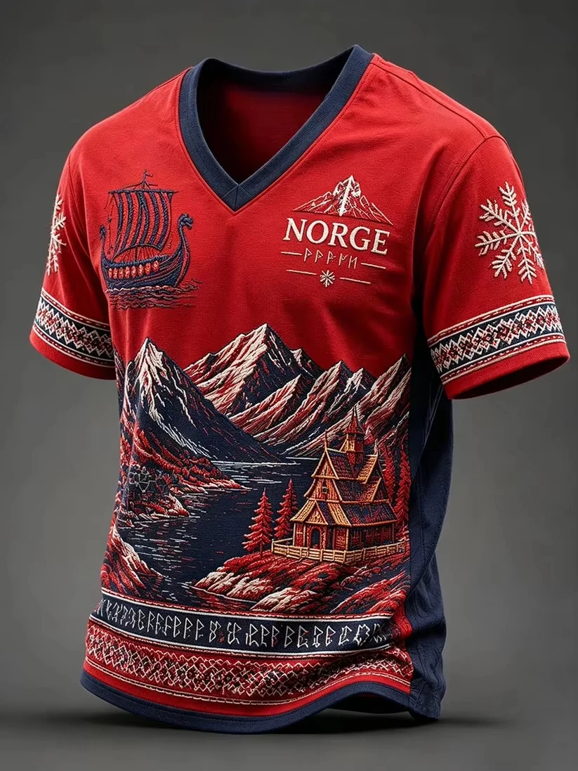 2027 Summer New Style Men's Retro Danish Viking Style 3D Printed Sports Breathable Quick-Dry T-Shirt Family Style Shirt Kids