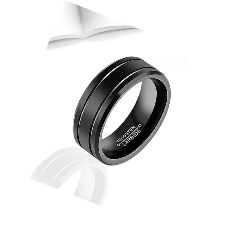 New Men\'s 8mm Tungsten Carbide Ring Black Stainless Steel Ring Beveled Edge Wedding Band Size 6-13 Comfort Fit hot sell