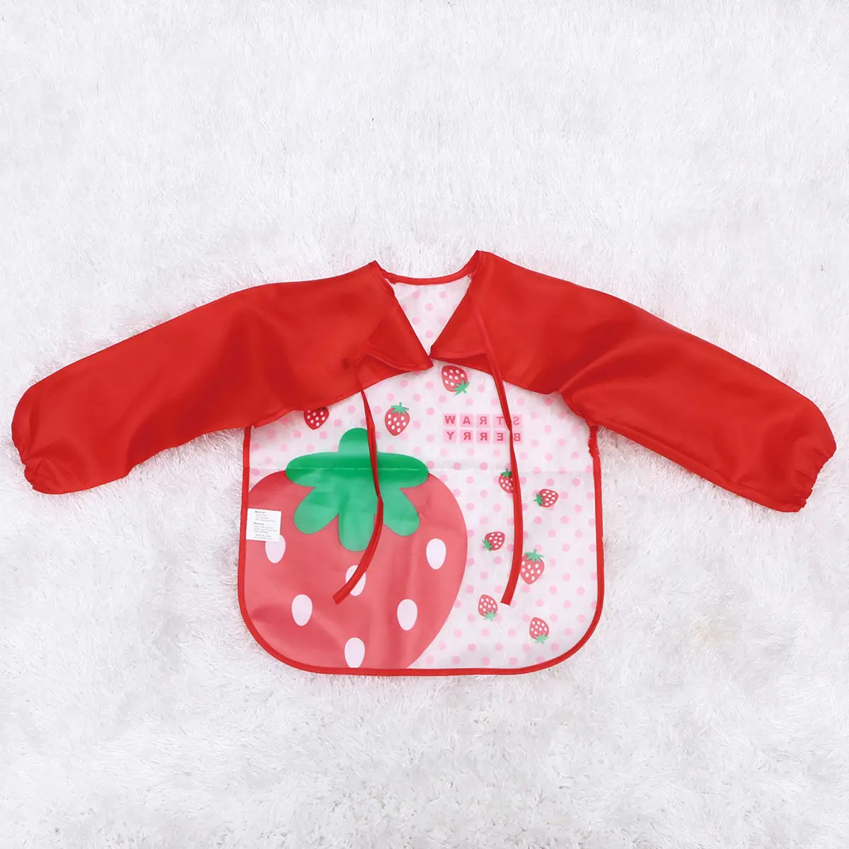 

Sleeved Waterproof Baby Bib Red Strawberry Adjustable Sleeve Length Back Tie Closure Easy Odor Resistant Machine