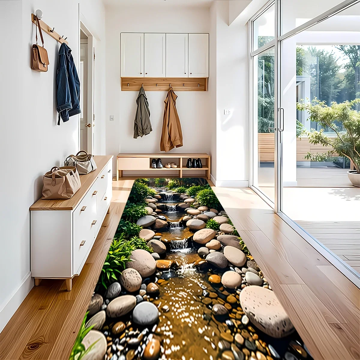 1pc 3D Stream Stone Path Pattern Runner Rug, Suitable for Hallways and Kitchens, Home Offices, Sink Areas, or Laundry Rooms, B