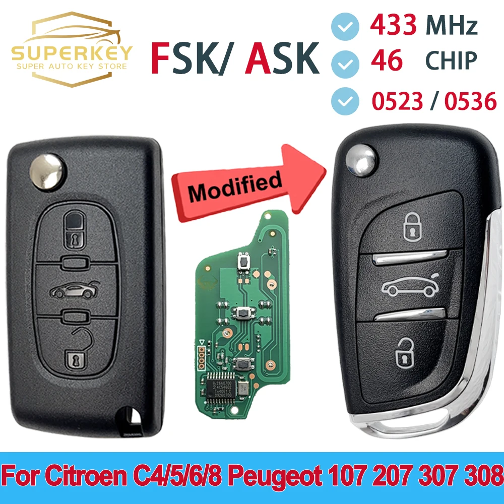 

ASK FSK модифицированный для Citroen C2 C3 C4 C5 C6 Xsara Berlingo для Peugeot 207 307 308 407 607 807 HU83 VA2 откидной дистанционный автомобильный ключ