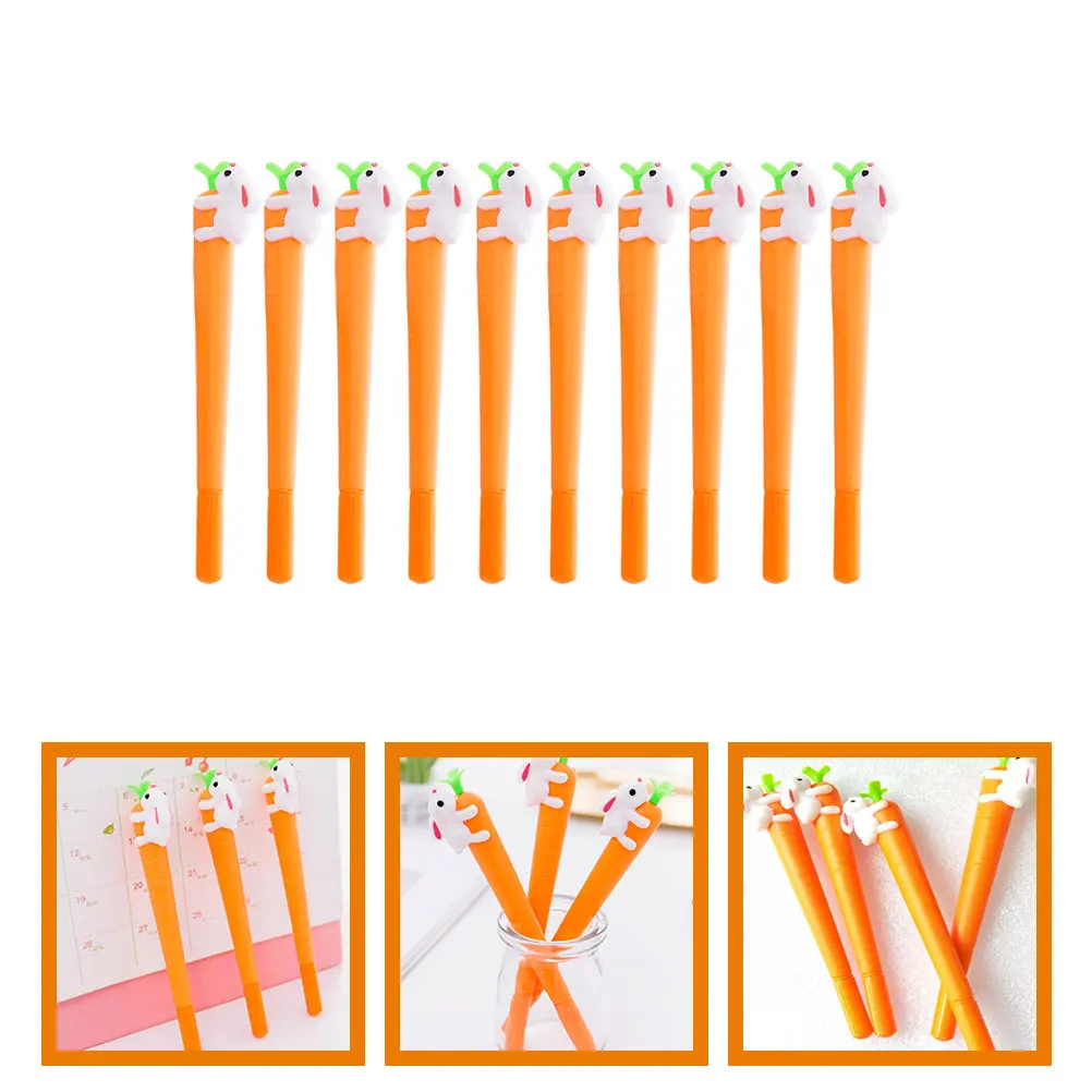 

10Pcs Cute Rabbit Carrot Shaped Gel Ink Pens 0.5mm Smooth Writing Neutral Pens Student Office Cartoon Writing Supplies