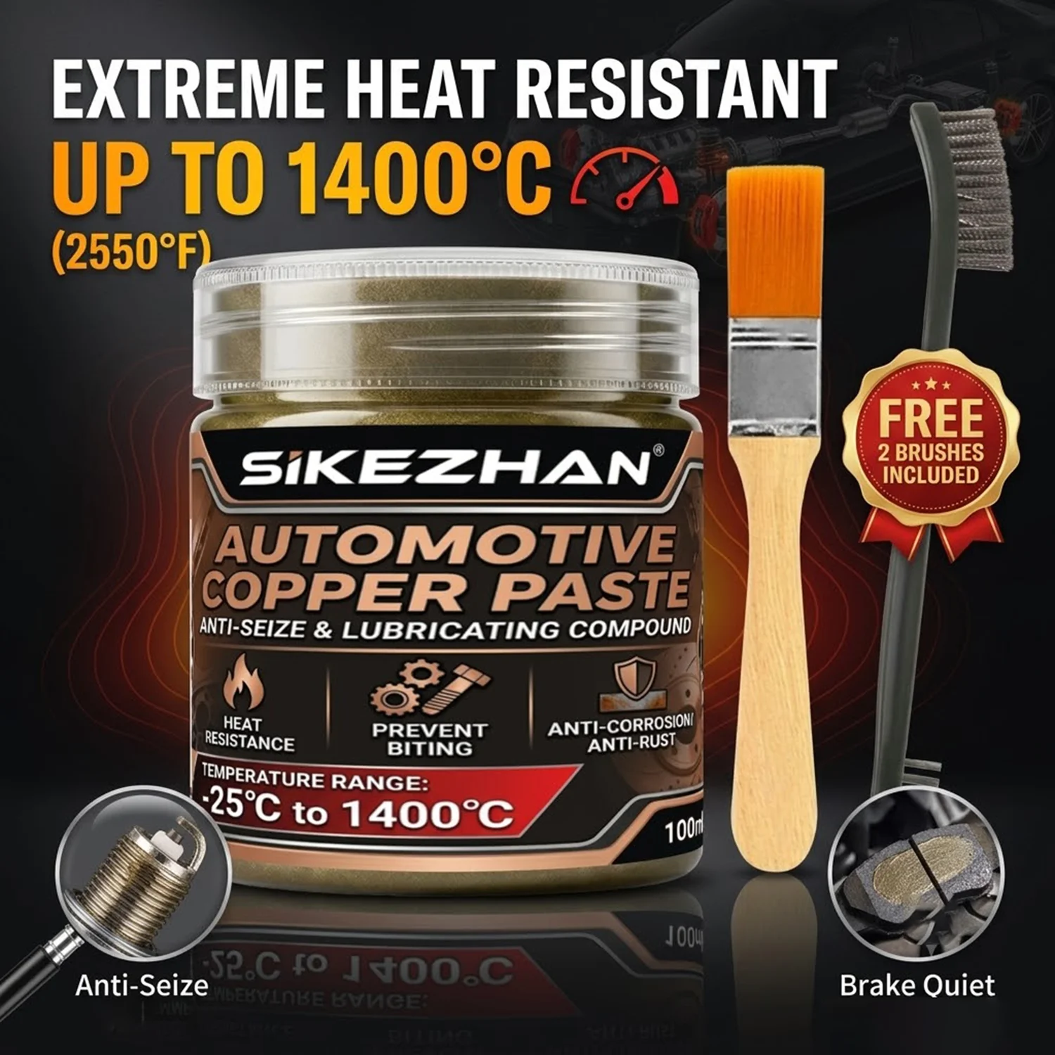 SIKEZHAN 1400°C Copper Grease Anti-Seize Lubricant for Car Brakes Exhaust Spark Plugs Wheel Bolts & Nuts Paste with Brush