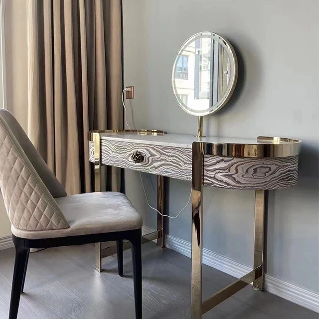 خزانة ملابس إيطالية فاخرة خفيفة مصممة لغرفة النوم الفاخرة وطاولة زينة رخامية منزلية