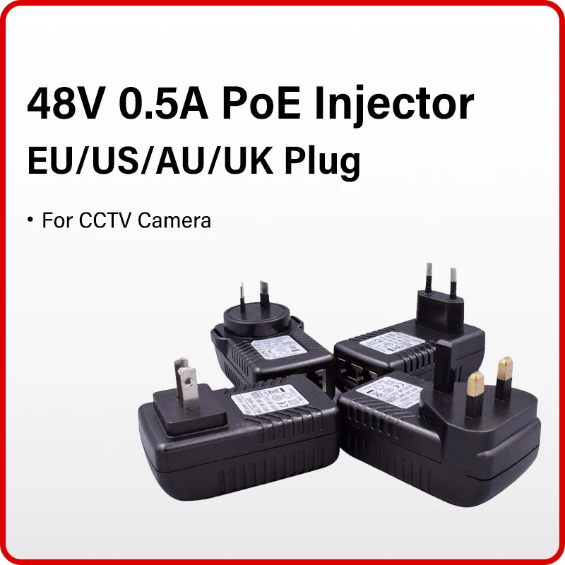 48V 0.5A PoE Injector Ethernet Adapter Network RJ45 CCTV Poe Power Supply For PoE IP Camera 100-240V Wall Plug US EU AU UK Plug