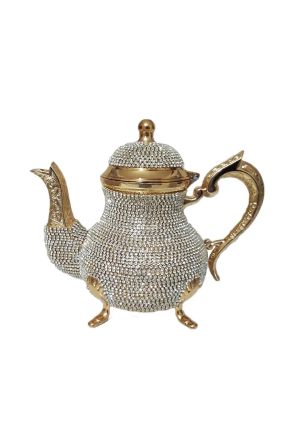 

DOLBOVI Swarovski stone embroidered luxury teapot crystal stone copper teapot 1500 Ml Gold-silver-colored Cooper Tea Pots Handmade