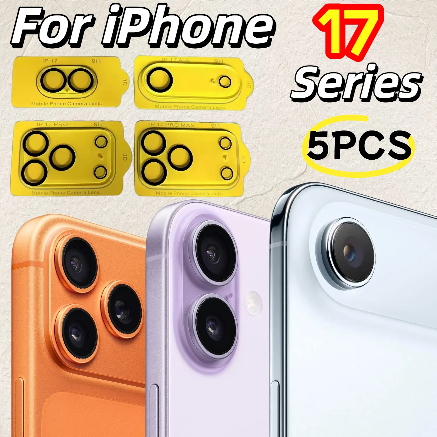 5 Stück gehärtetes Glas 9H für Apple iPhone 17 Air 16e 16 15 14 13 12 11 XS XR Pro Max Plus Mini Rückfahrkamera-Schutz