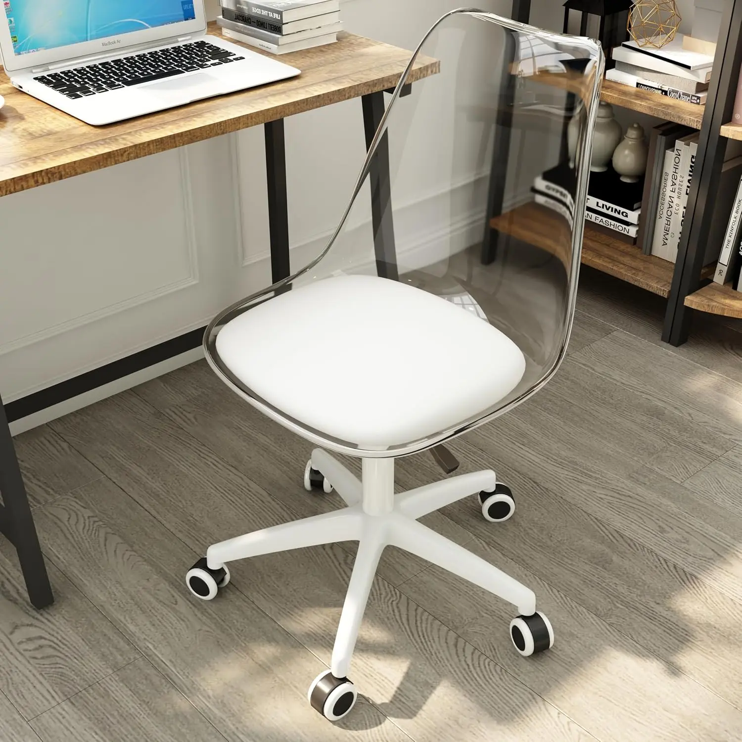 

Прозрачный акриловый стул без подлокотников на колесиках для спальни, макияжа, офиса, небольших помещений, с возможностью индивидуальной настройки