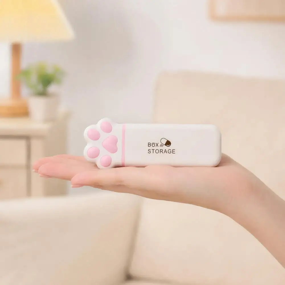 Portable Cute Cat Paw Pill Box Sealed Buckle Lid Moisture-Proof 3 Compartment Pill Organizer Medicine Holder for Adults Students