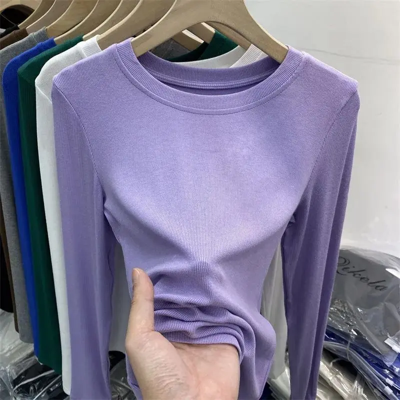 Slim Fit Long Sleeve Pure Color Mask T-Shirt Women's Fashionable Base Layer Shirt Multiple Colors Available Commute Style