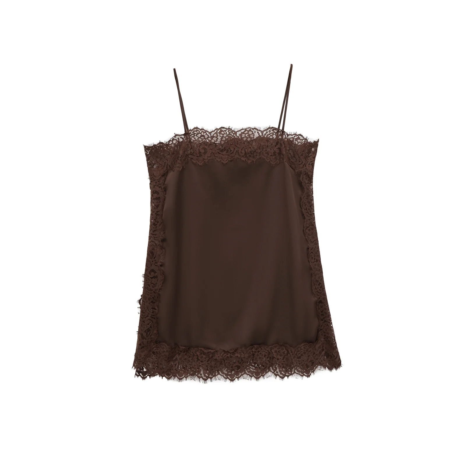 2025 صيف جديد امرأة الدانتيل كاميس أنيقة البني الصلبة أكمام عارية الذراعين المرأة الأشرطة الإناث مثير سليم بلوزات قصيرة خمر #3