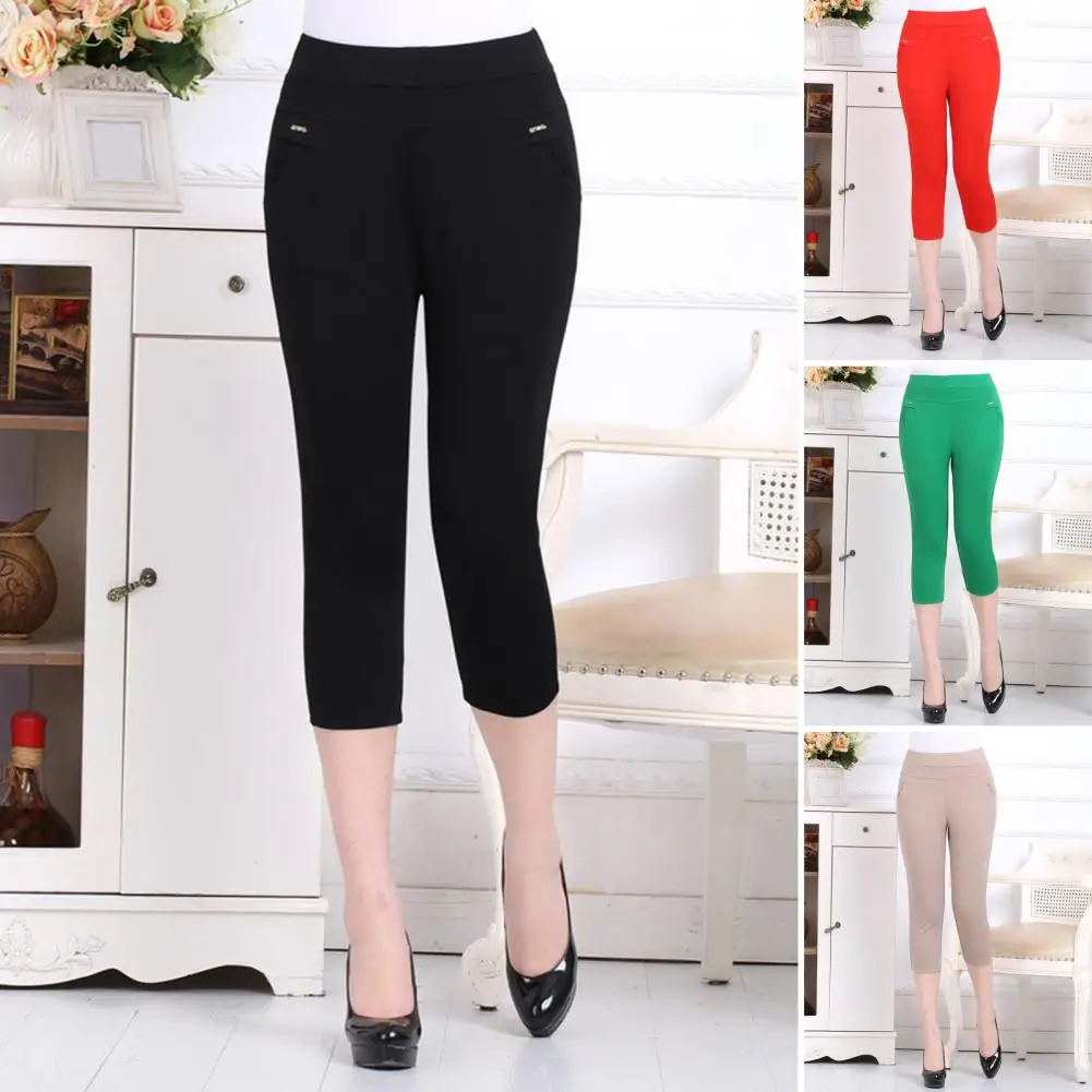 Women's Pants Elastic Stretch Waist Work Pants Streetwear Office Ladies Capris Women Summer Skinny Leggings Slim Pencil Pants