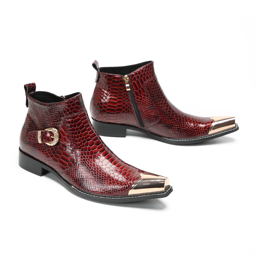 Red Pointed Toe real Leather Men Ankle Boots big size Club Party formal Dress Shoes fashion Male zipper Motorcycle Short Boots