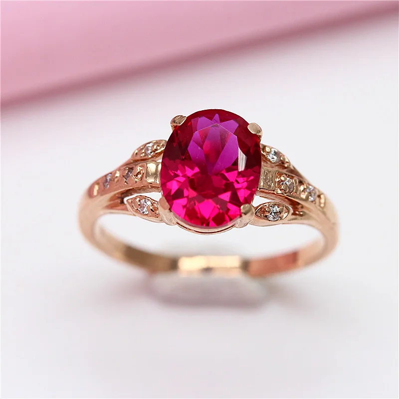 

585 Purple Gold 14K Rose Gold Inlaid Crystal Ruby Rings For Wome Adjustable Luxury Romantic Wedding Engagement Jewelry Gift