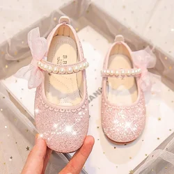 Girls Princess Leather Shoes Bling Sequins Children's Flats Spring/autumn Fashion Bowtie Kids Causal Dress Mary Jane Shoes Chic