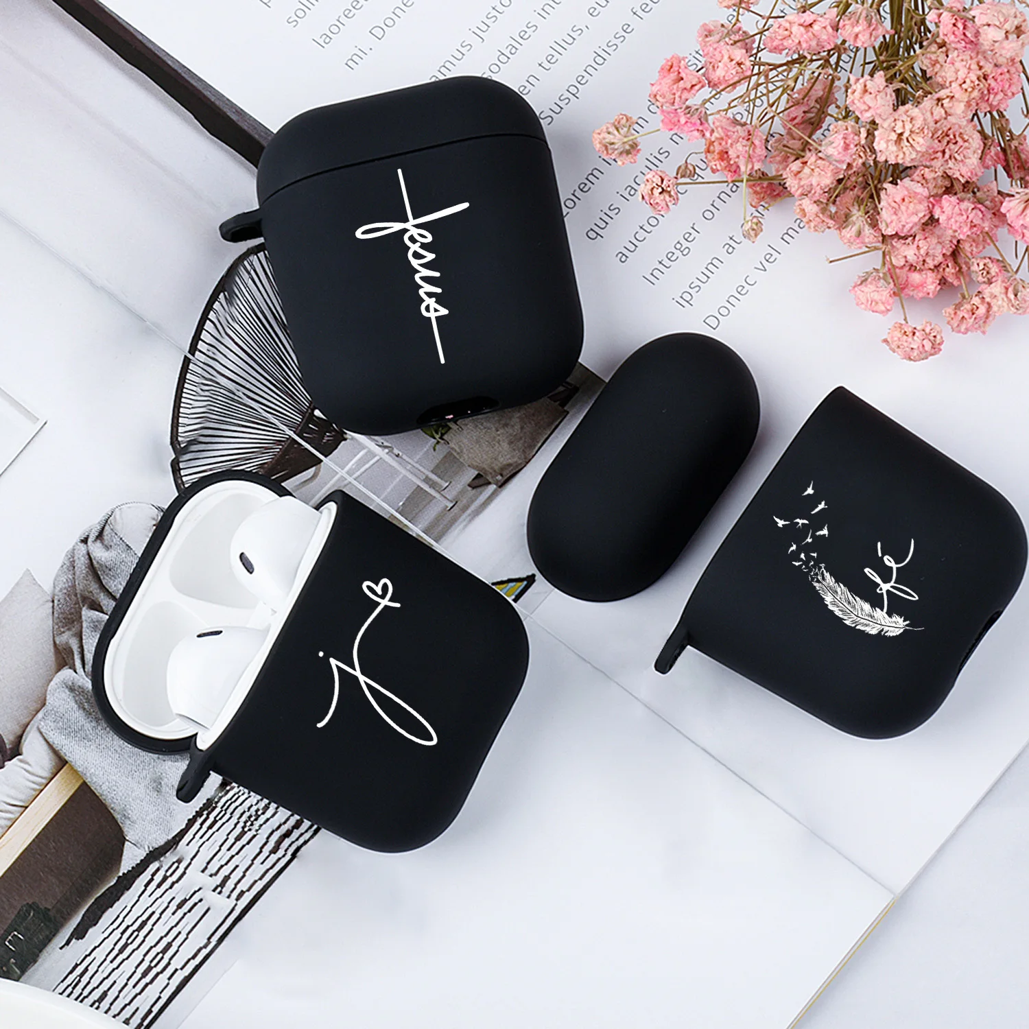 Cute Simple Letter Love Faith Jesus Case For Airpod Pro 1 2 3 4 Cases Silicon Wireless Bluetooth Earphone Cover Matte Black