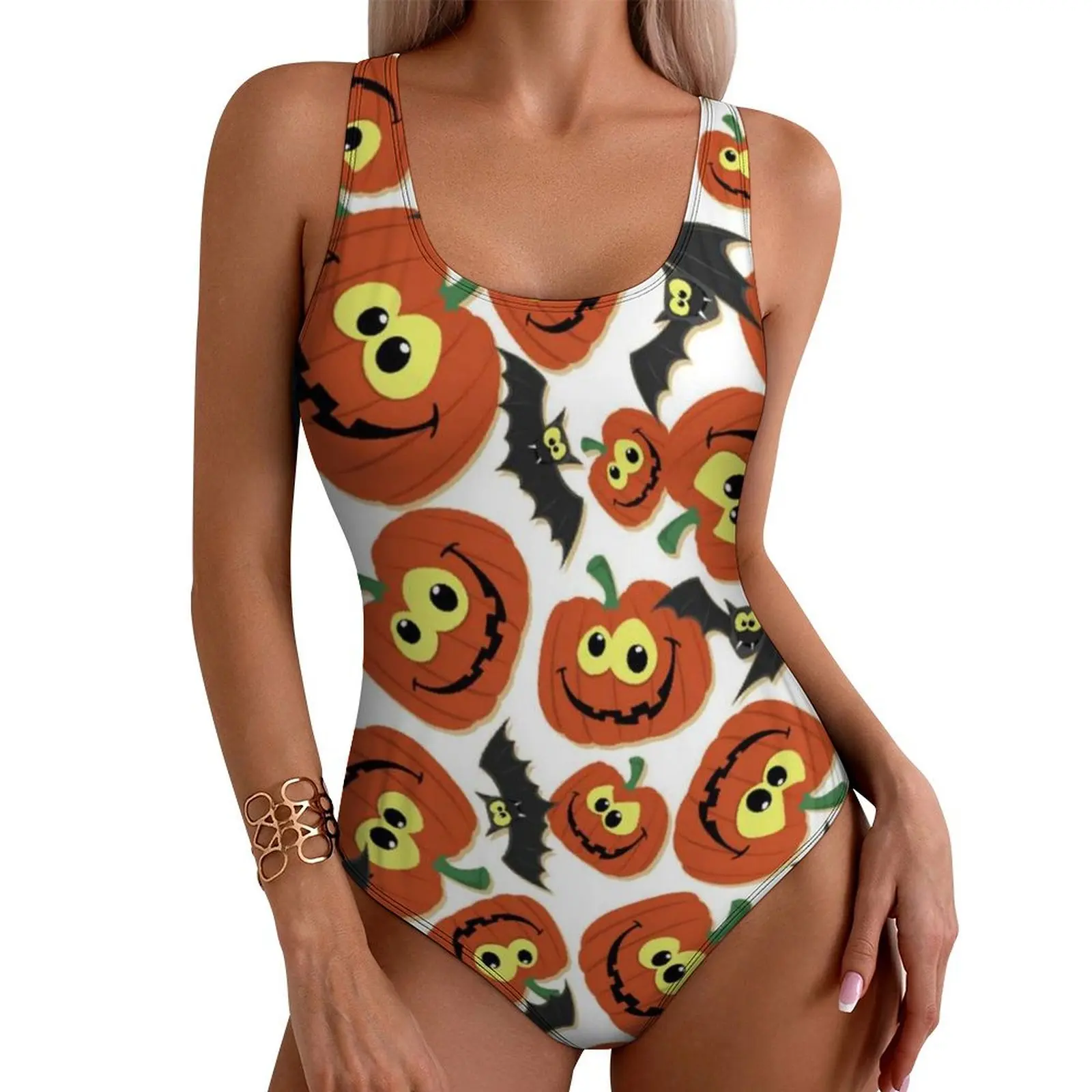 Black Bat Holiday Swimsuit Sexy Halloween Pumpkins One Piece Swimwear Push Up Swimsuits Trendy Surfing Beachwear