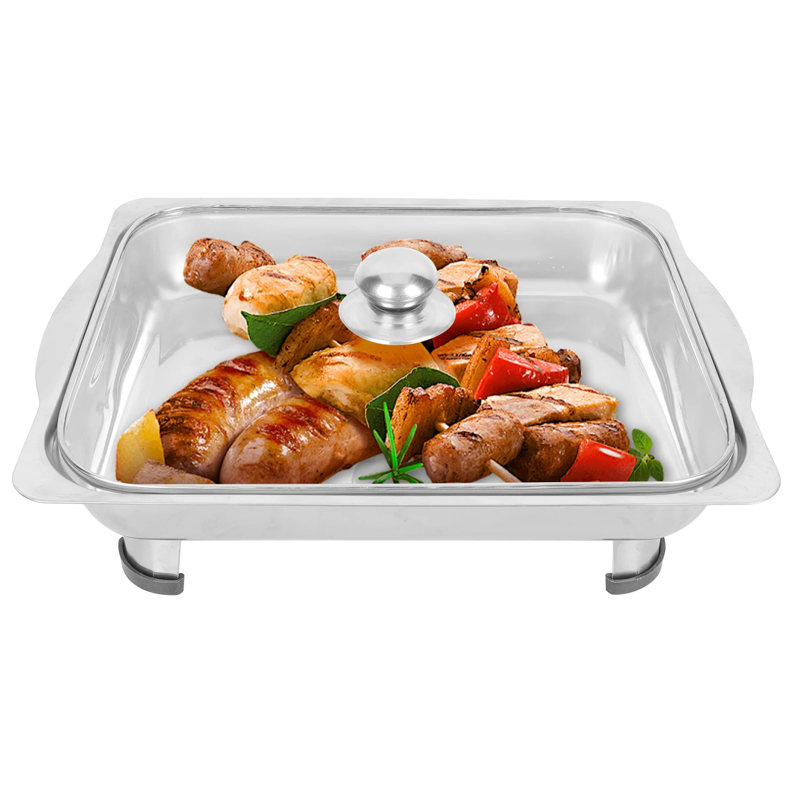 

Stainless Steel Buffet Tray Large Capacity Covered Food Tray Anti-Falling Polished Surface Easy to Clean Restaurant
