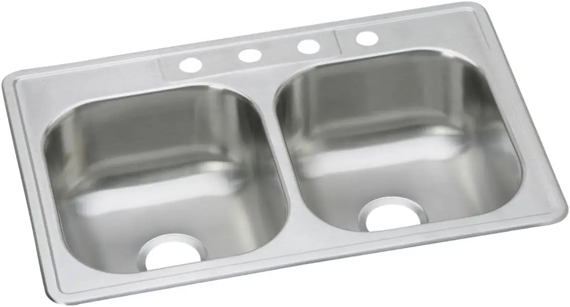 

DSE233224 Dayton Stainless Steel 33" x 22" x 8-1/16" 4-Hole Equal Double Bowl Drop-in Sink