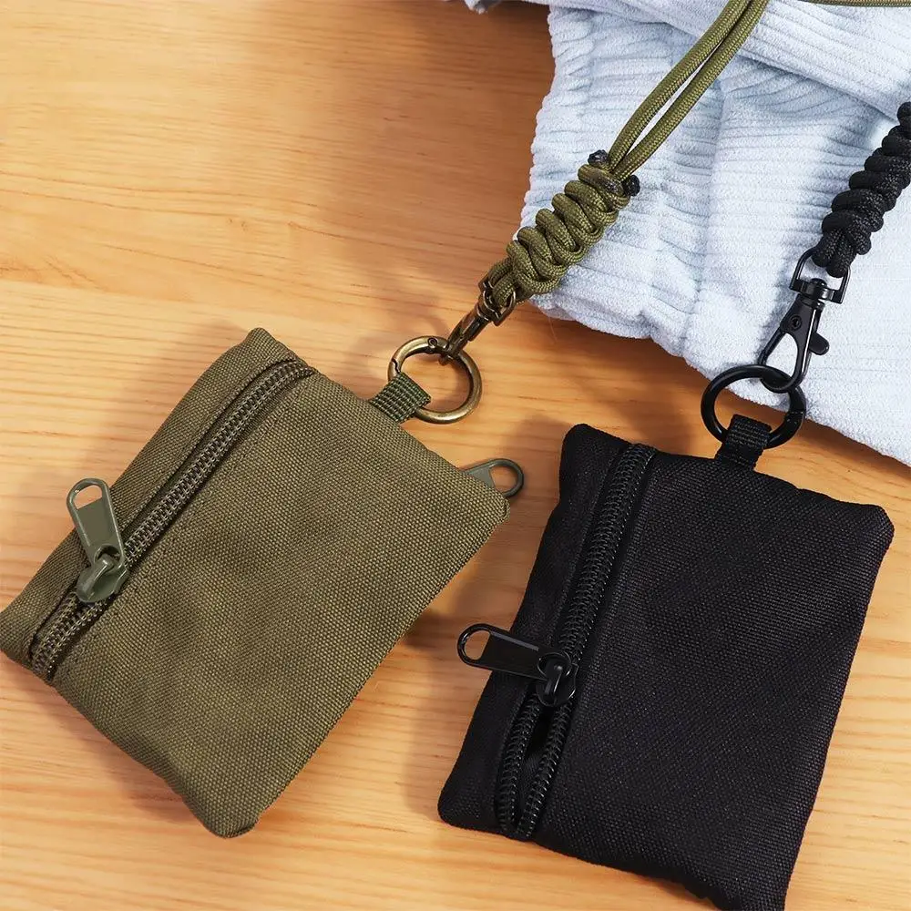 Convenient Square Hanging Neck Coin Purse Casual Nylon Oxford Cloth Mini Wallet Zipper with Lanyard Small Card Holder Sports