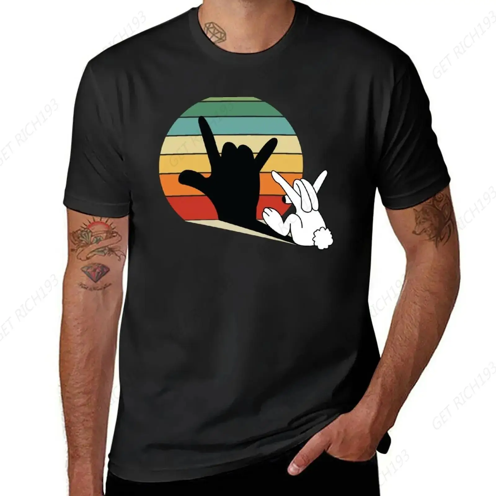 New Rabbit Hand Shadow Colors T-Shirt T-Shirt Short Aesthetic Clothing T-Shirts Man Blondie T Shirt Mens T Shirt Graphic