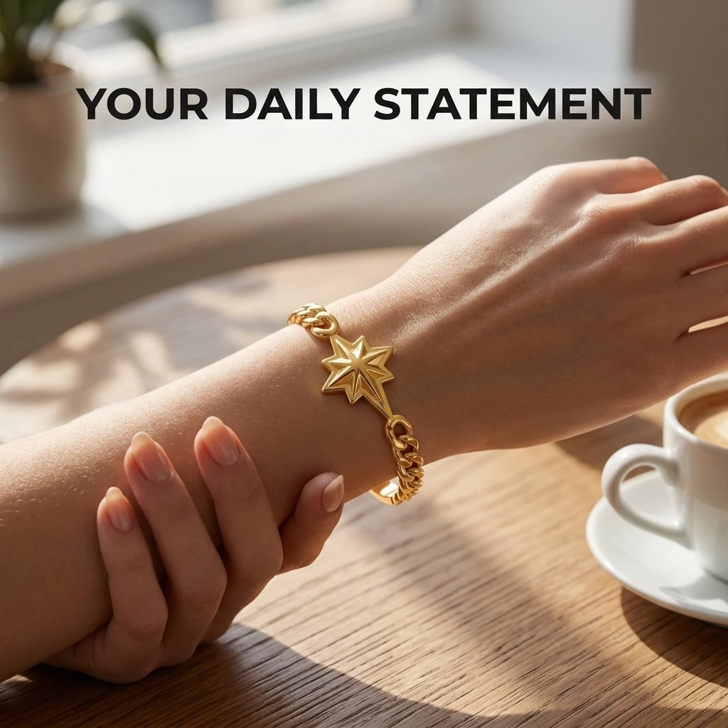 Fashion Gold Color Hollowed-out Adjustable Opening Bangle Stainless Steel Eight-pointed Star Style Bracelet， Women Jewelry Gift