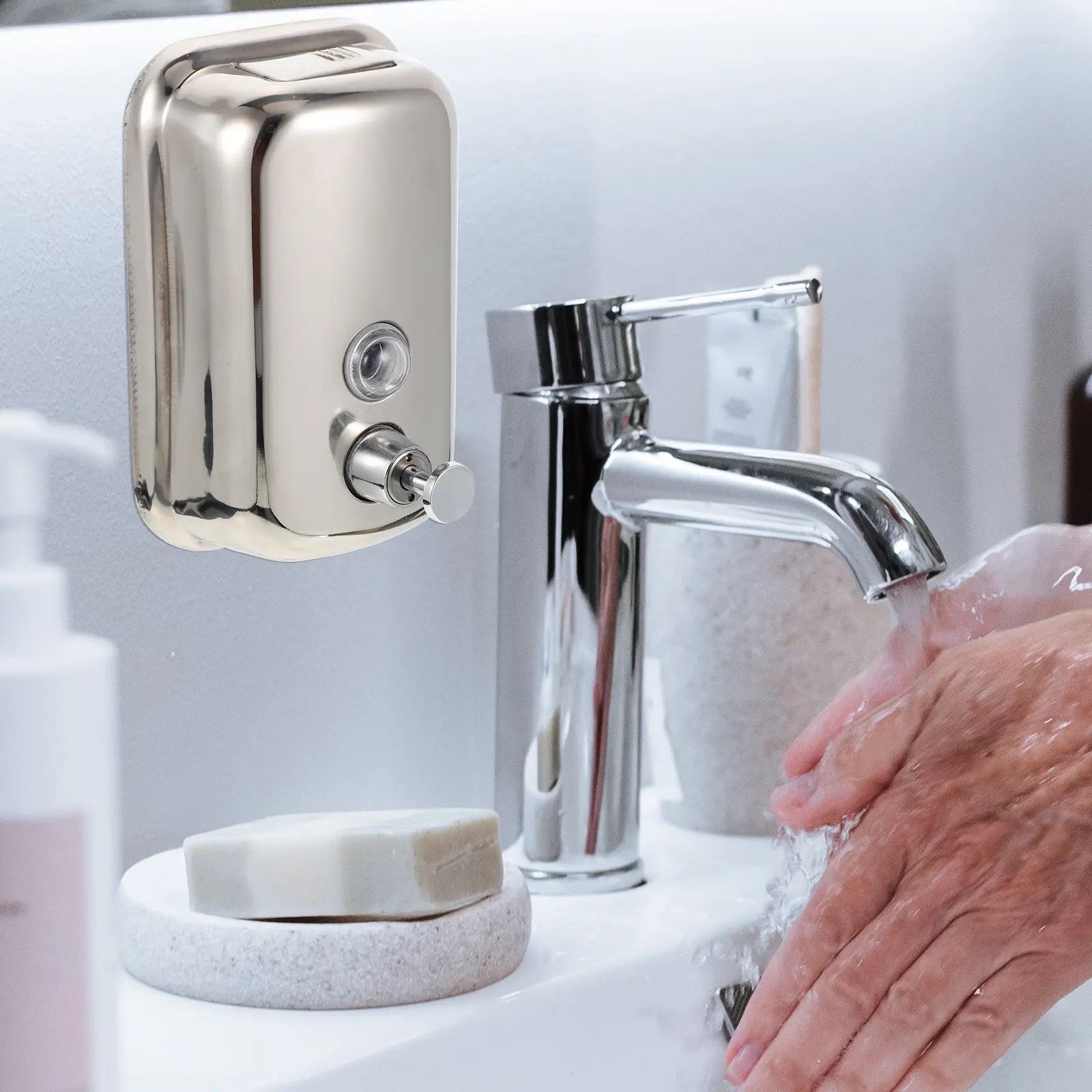 

1Set Stainless Steel Wall Soap Dispenser Large Capacity Pressed Shampoo Bottle Modern Bathroom Washroom Accessory