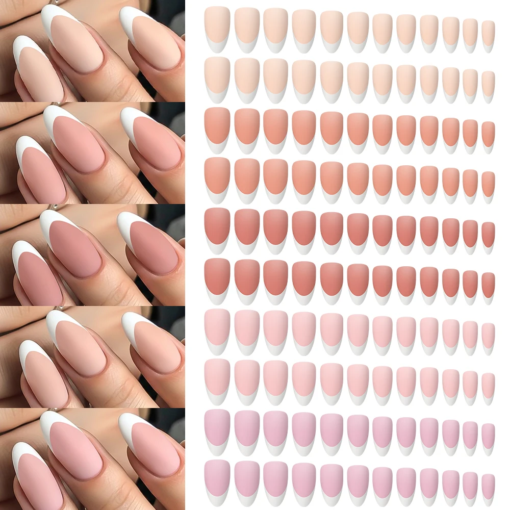 360 Teile/schachtel Kurze Mandel Französisch Tipps Künstliche Nägel Glänzend Matte Volle Abdeckung Press-On Nägel Weiß Rand Design Frauen Falsche Fingerspitzen 1 – Detail 10