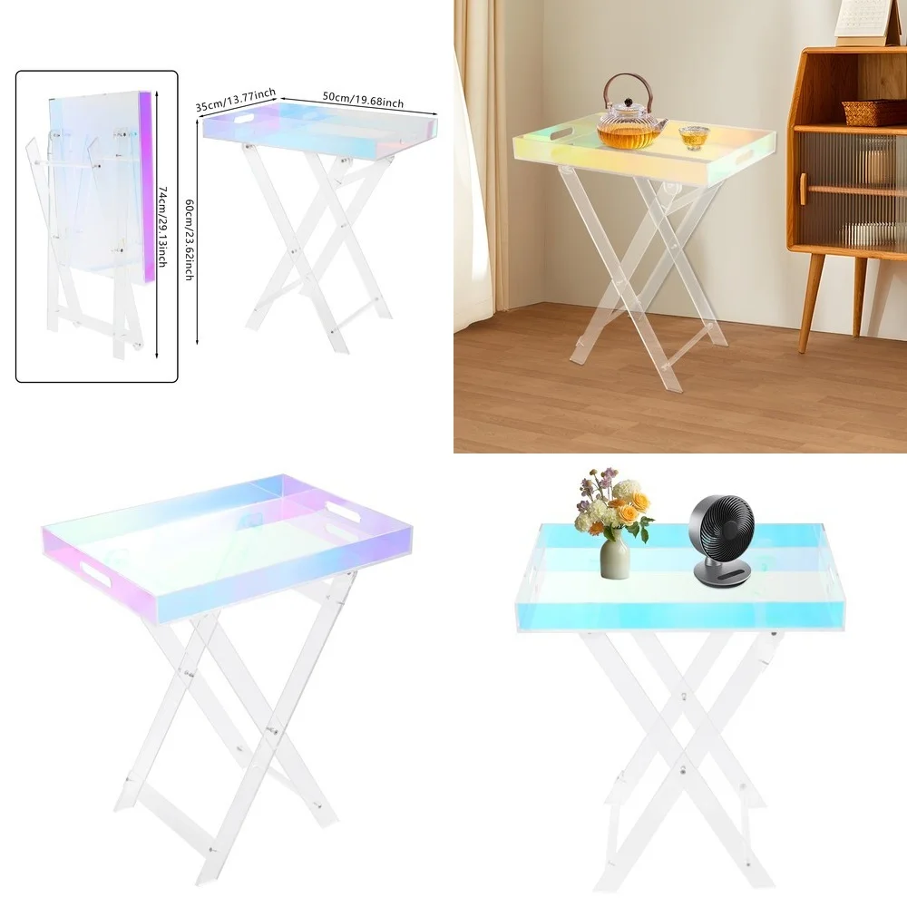 طاولات المقهى، طاولة جانبية قابلة للطي من الأكريليك الملون، طاولة نهاية حديثة محمولة لغرفة المعيشة وغرفة النوم #1