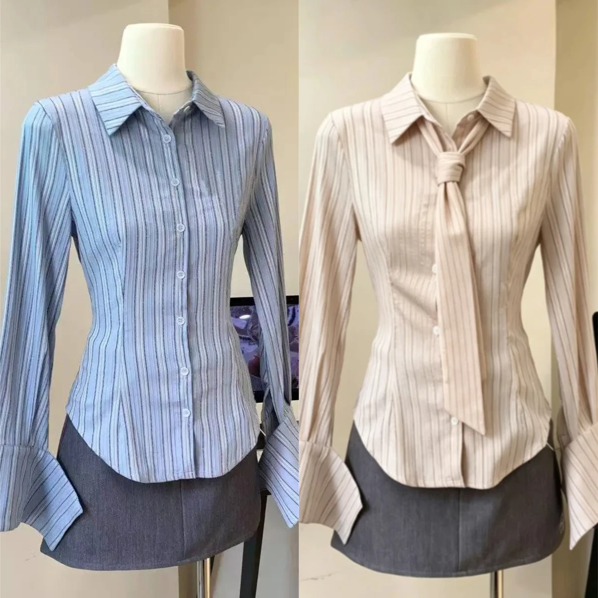 Harajuku Y2K Long Sleeve Shirts for Women Solid Soft Blouses Japanese Sweet Aesthetic Casual Autumn Daily Outfit Tops