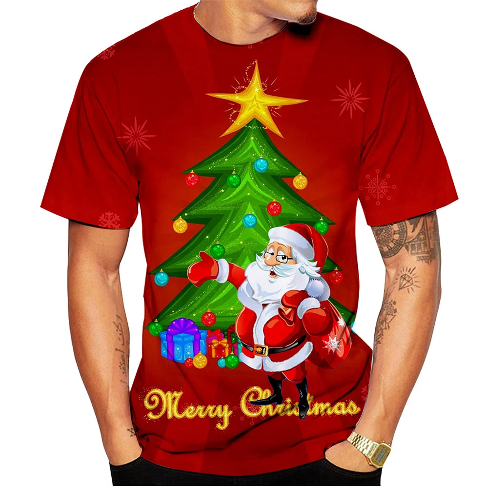 Summer fashion trend Santa Claus 3D printing fun printed T-shirt Christmas Eve casual comfortable short sleeved top