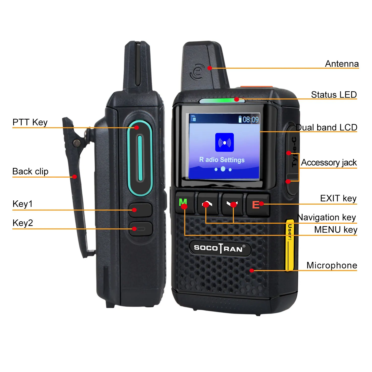 Zello Radio Poc Walkie Talkie Mobile Phone 4G Network Handheld Transceiver GPS Bluetooth-compatible Dual Sim Card Phone