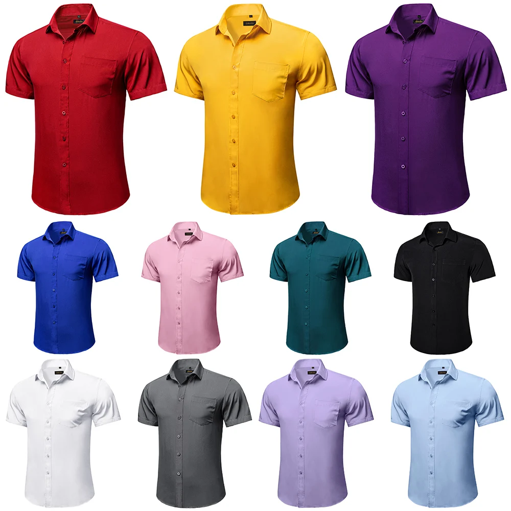 Camisa casual de manga curta masculina, camiseta monocromática, vermelha, branca, amarela, gola virada para baixo, estilo praia, roupas de