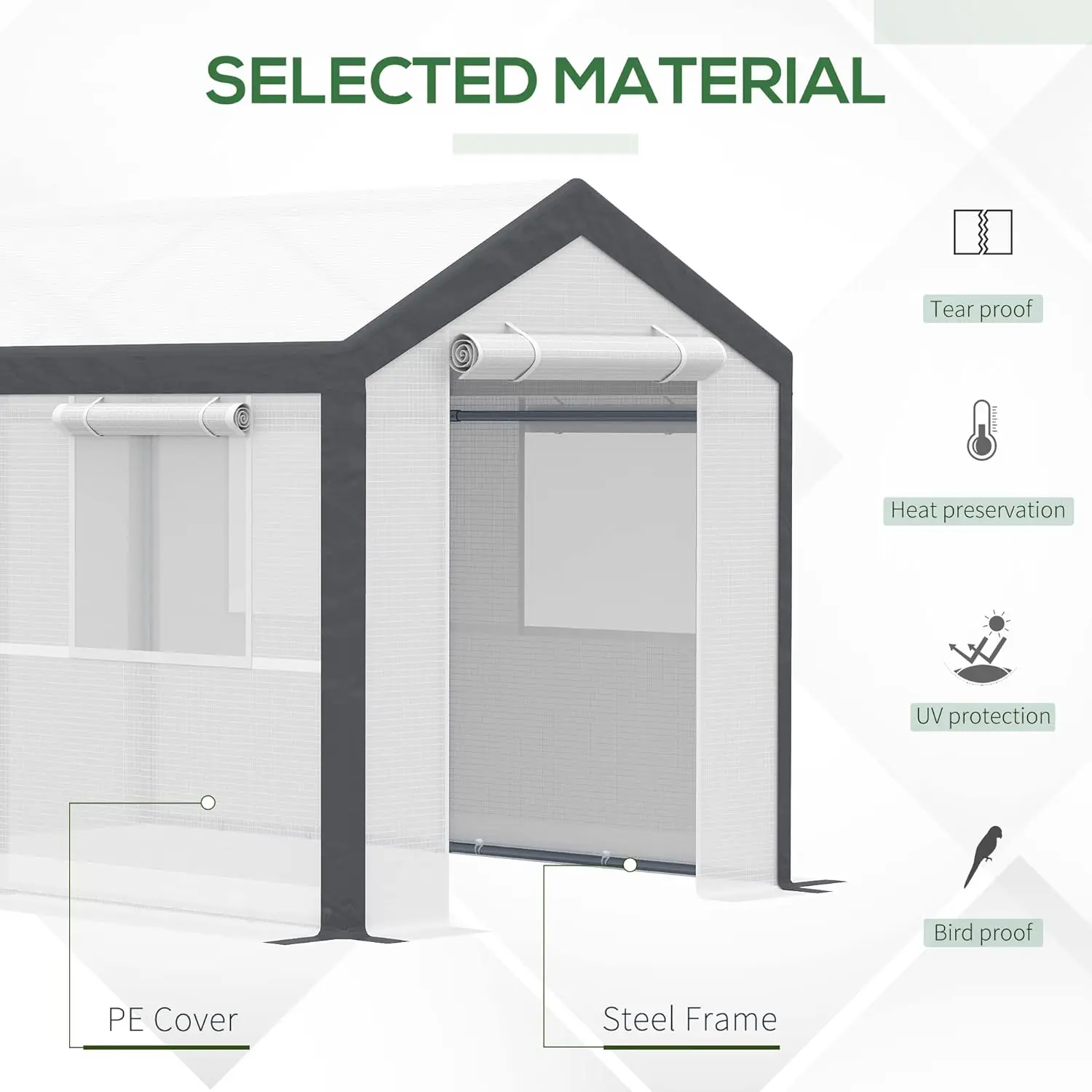 10' x 7' x 7' Walk-in Greenhouse, Outdoor Garden Warm Hot House with 4 Roll-up Windows, 2 Zippered Doors