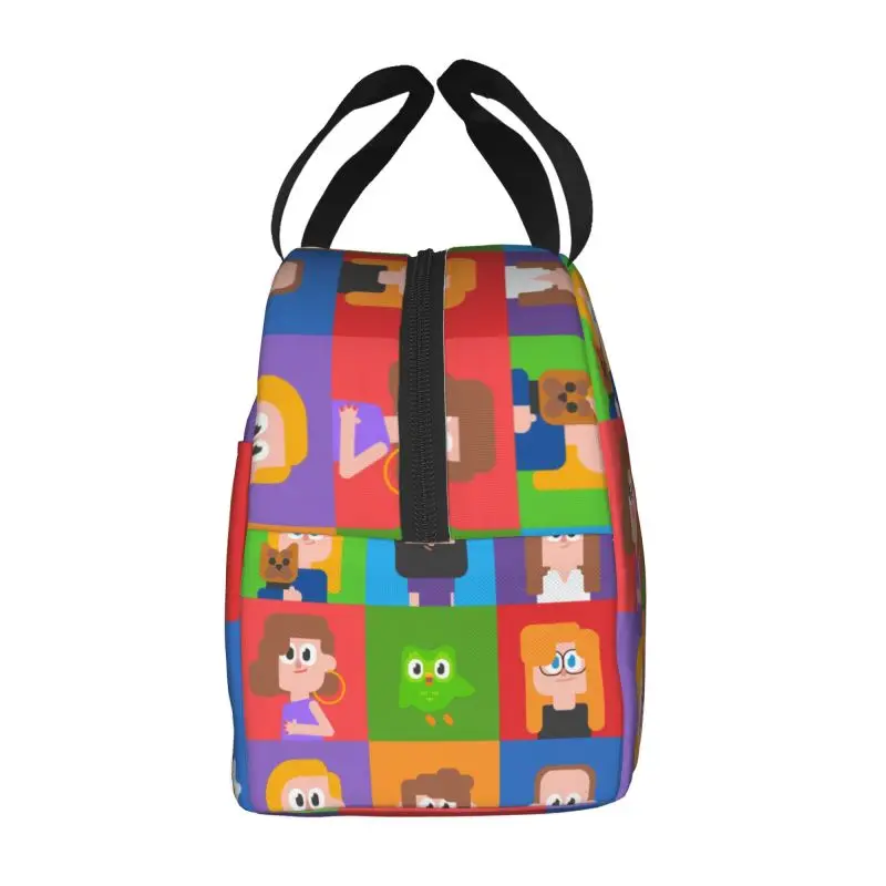 Custom Cute Cartoons D-Duolingos Bird Insulated Lunch Bag for Camping Travel Comic Cooler Thermal Bento Box Women Kids
