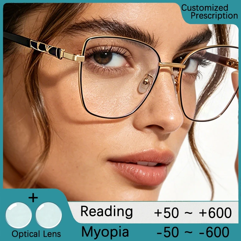 Lunettes de myopie de luxe tendance sur mesure pour femmes, verres photochromiques progressifs à dioptries négatives