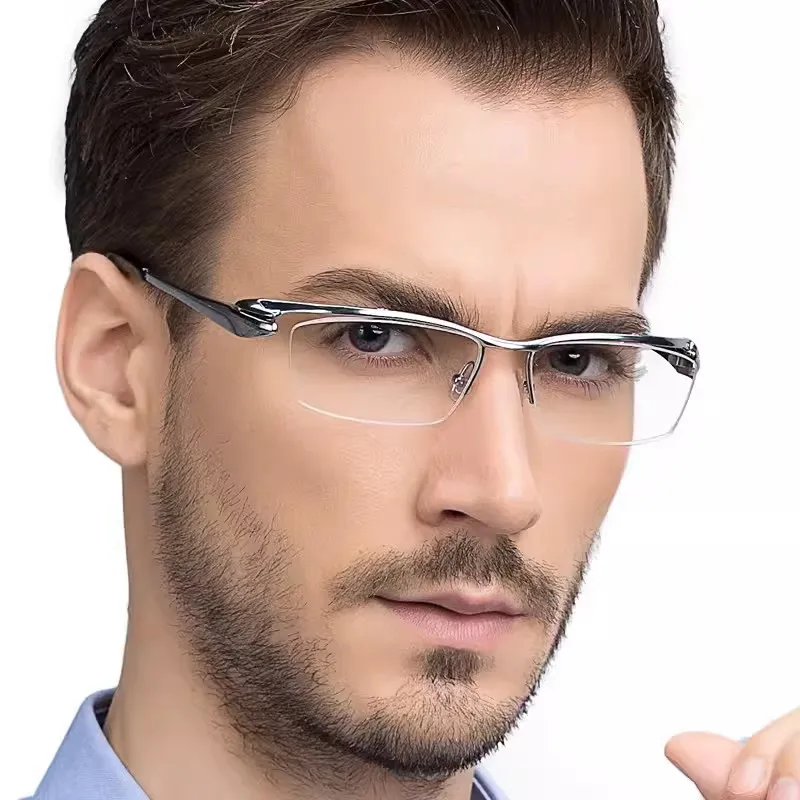 

High-quality Titanium Glasses Frame Men Semi Rim Square Business Optical Eyeglass Frames Prescription Eyeglasss For Men