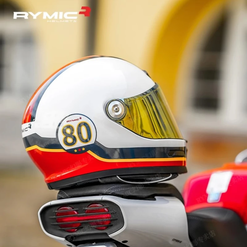 RYMIC V80 Retro Full Face Helmet Motorcycle for Men's and Women's with Bluetooth Headset Slot DOT ECE Certification