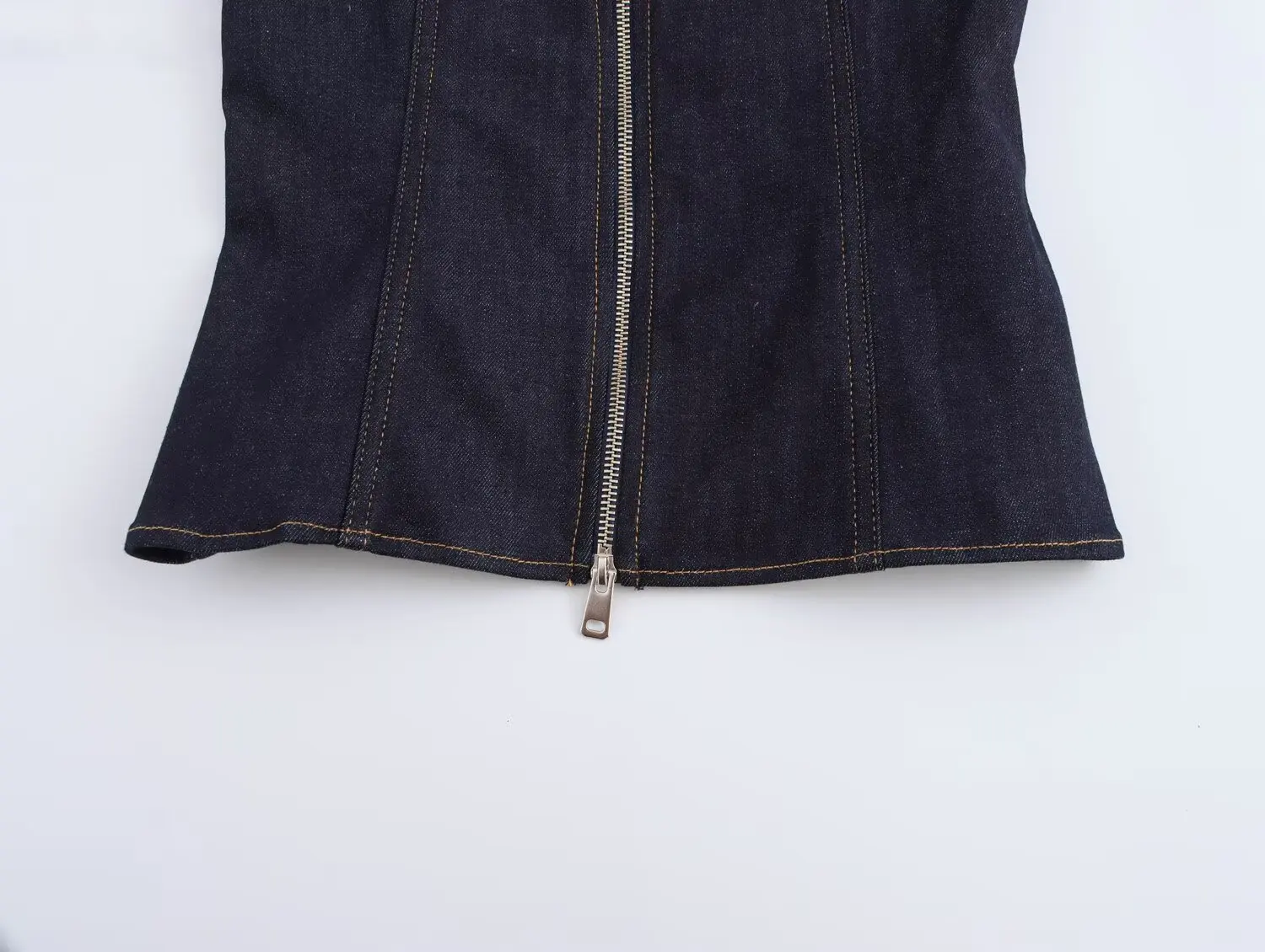 TRAFZA-Gilet Vintage en Denim pour Femme, Couleur Unie, Fermeture Éclair, Coupe Slim, Col Carré Plissé, Décontracté, Été 2024