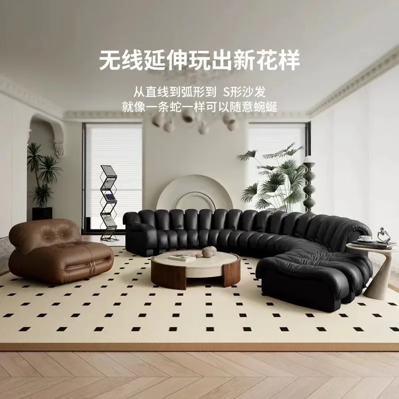 Sofá curvo, sofá de couro serpentina, minimalismo moderno, módulo, combinação