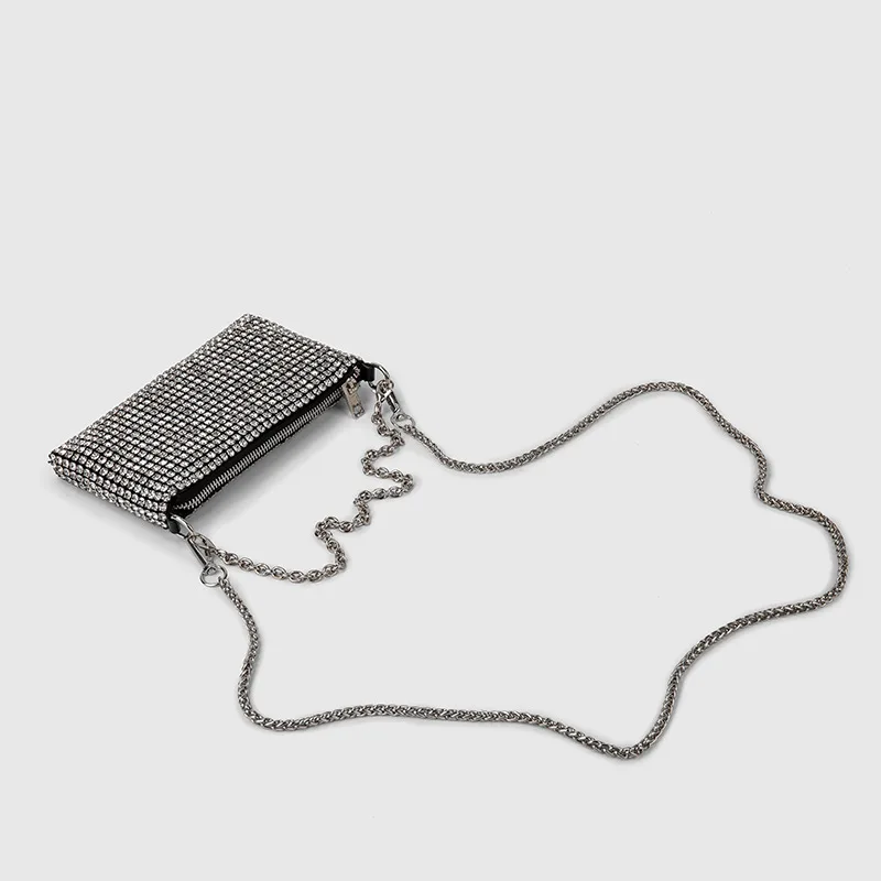 Mini Bolso pequeño de diamantes de imitación brillantes para mujer, monedero de cadena corta, Asa de bolso de tarjeta pequeña, diseño de monedero, carga manual