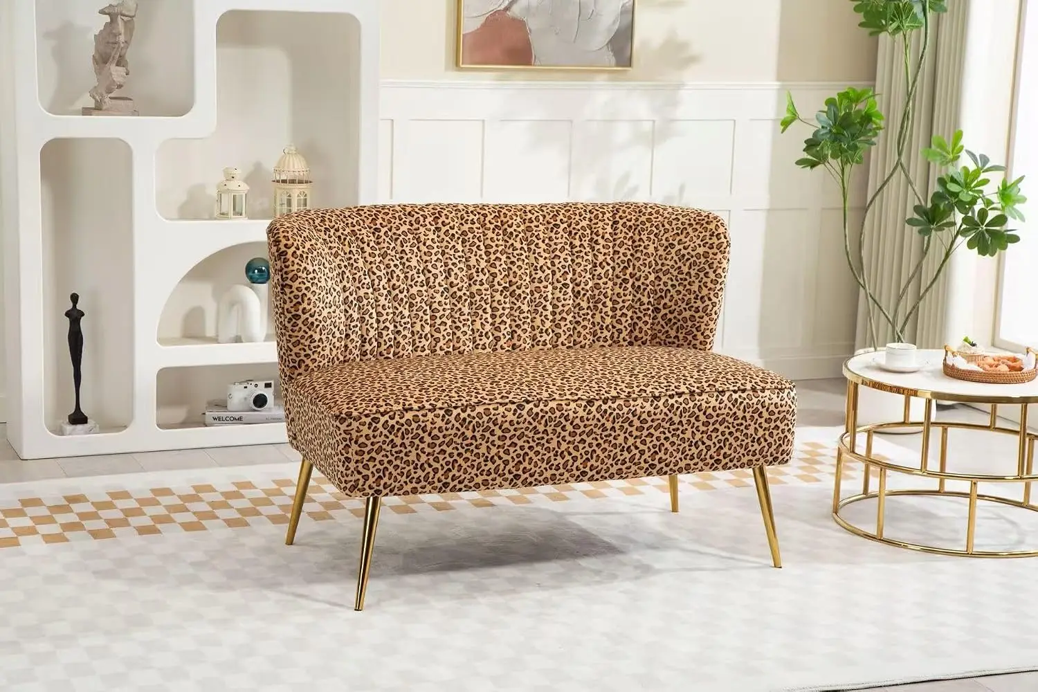 Velvet Loveseat Sofa Twin Size Contemporary Upholstered for Living Room & Bedroom Leopard Print, Customized