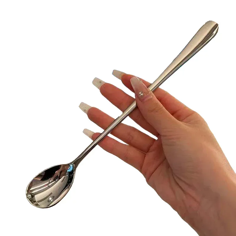 ملاعق خفيفة فاخرة من الفولاذ المقاوم للصدأ بمقبض طويل - أواني أنيقة متعددة الوظائف للقهوة والمربى وتناول الطعام
