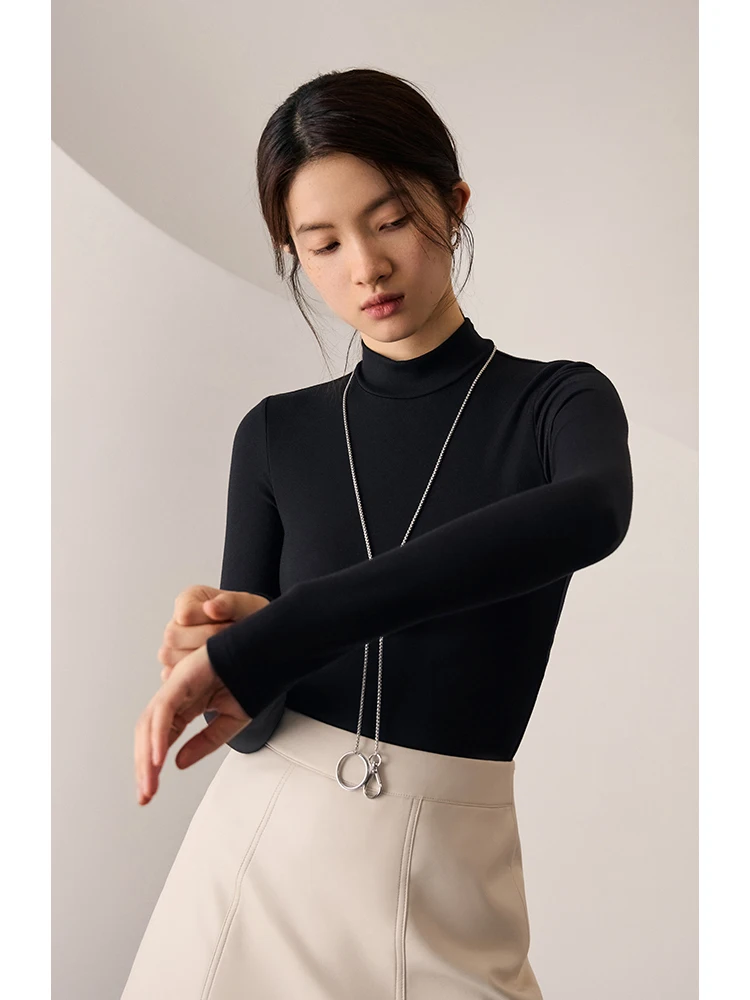 ZIQIAO Mock Neck Women Warm Sweater Pullovers Black All-Match Slim Bottoming Shirt Office Lady Full Sleeve White Pullover