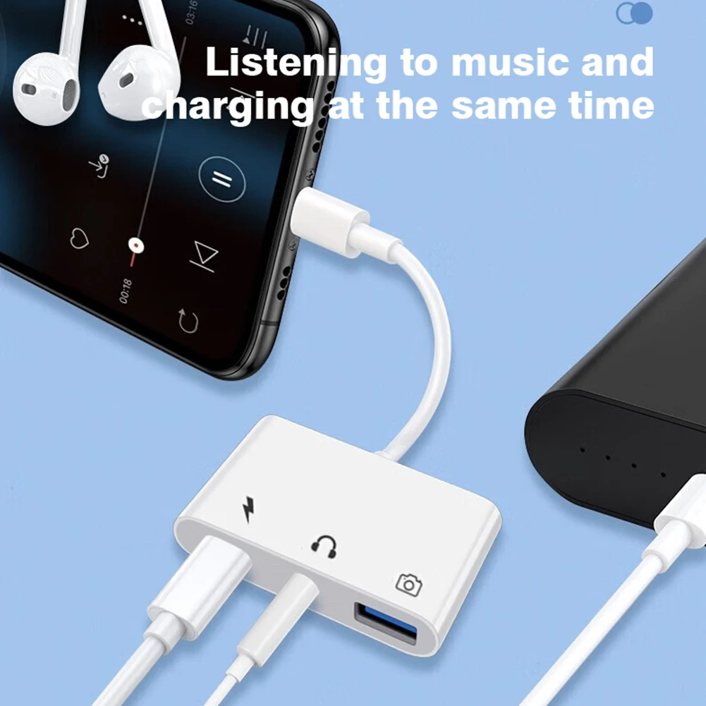 Byscoon 3 في 1 Lightning إلى USB 3.0/Charge/3.5mm Jack لهاتف iPhone 14 13 12 11 Pro XS Max XR X iPad Converter لمحول iOS OTG