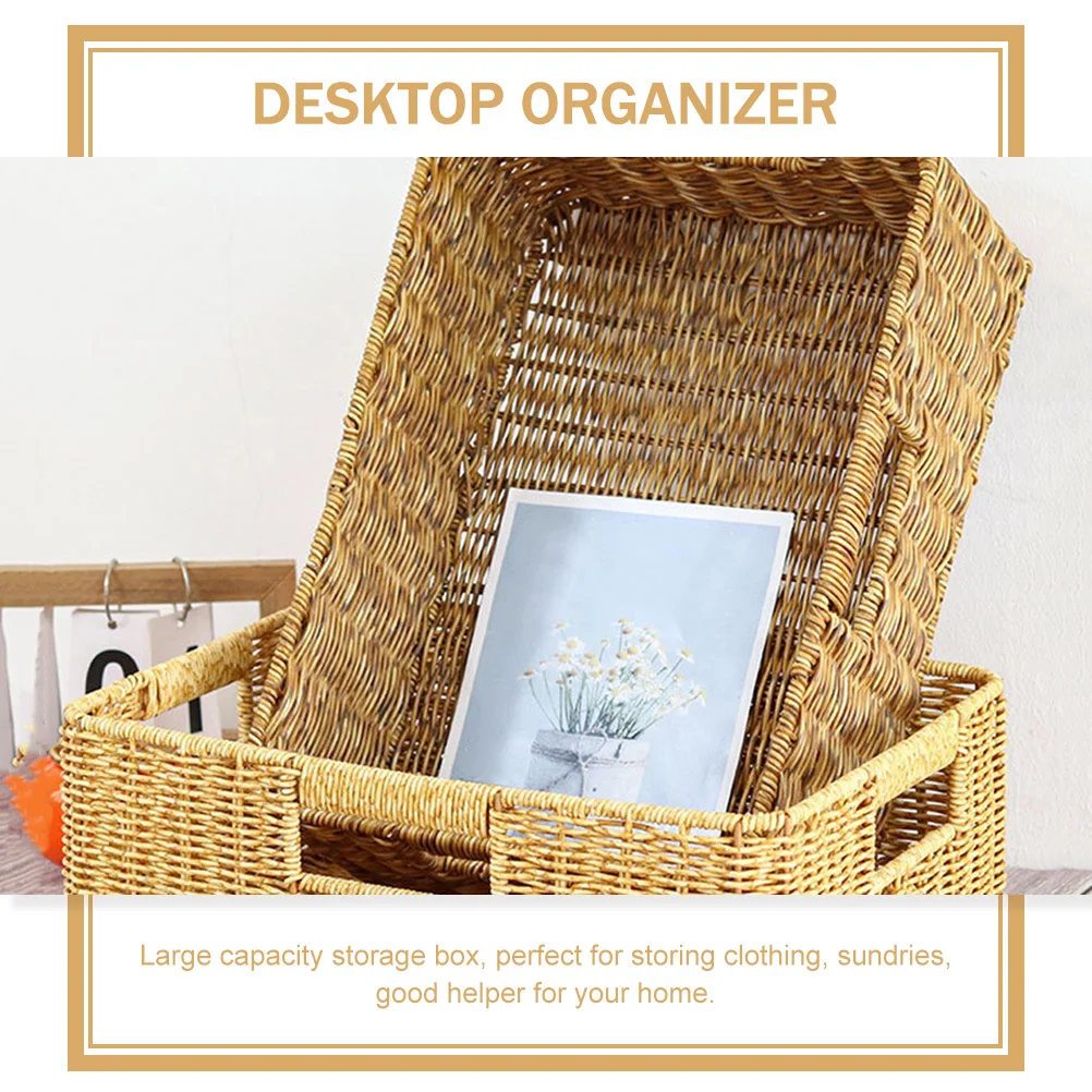 

Woven Basket Imitation Rattan Storage Organizer For Clothes Sundries Desktop Container Large Capacity Home Basket