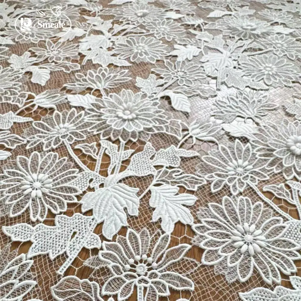 

3D Flower Applique Lace Fabric,Bride Wedding Dress,Milk Silk Embroidery Hollow Sewing Fabric NEW